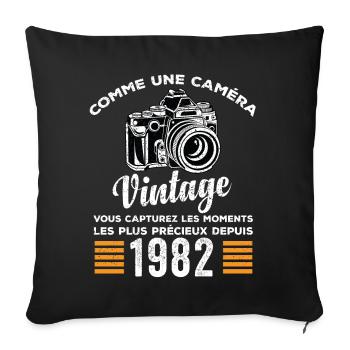 Caméra vintage 1982 cadeau anniversaire humour - Housse de coussin décorative 45 x 45 cm - noir - Devant