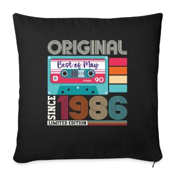 37 Anniversaire Homme Femme Cassette Mai Vintage 1986 - Housse de coussin décorative 45 x 45 cm - noir - Devant