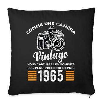 Caméra vintage 1965 cadeau anniversaire humour - Housse de coussin décorative 45 x 45 cm - noir - Devant