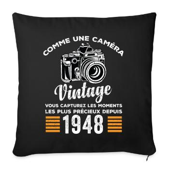 Caméra vintage 1948 cadeau anniversaire humour - Housse de coussin décorative 45 x 45 cm - noir - Devant