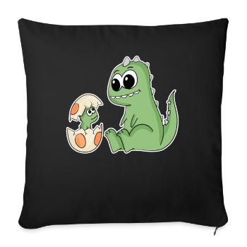 Dinosaure avec bébé dinosaure - Dino - Housse de coussin décorative 45 x 45 cm - noir - Devant