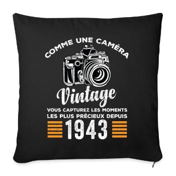 Caméra vintage 1943 cadeau anniversaire humour - Housse de coussin décorative 45 x 45 cm - noir - Devant