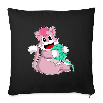 Chat boule de laine - Housse de coussin décorative 45 x 45 cm - noir - Devant