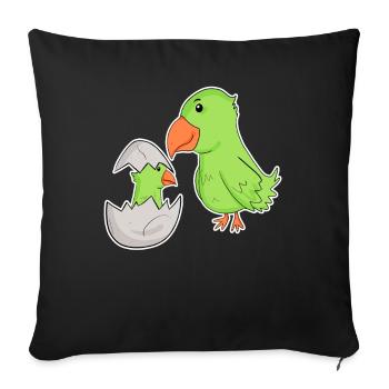 Vogel Familie - Vogel mit Baby - Papagei - Sofakissenbezug 45 x 45 cm - Schwarz - Vorne