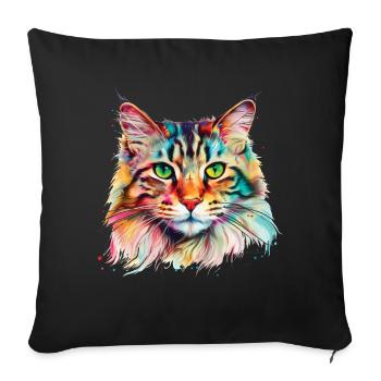 Chat Maine Coon Psychédélique Colorée - Housse de coussin décorative 45 x 45 cm - noir - Devant