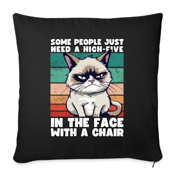 Cat Some People Just Need A High Five In The Face - Sofa pillowcase 17,3'' x 17,3'' (45 x 45 cm) - black - Front
