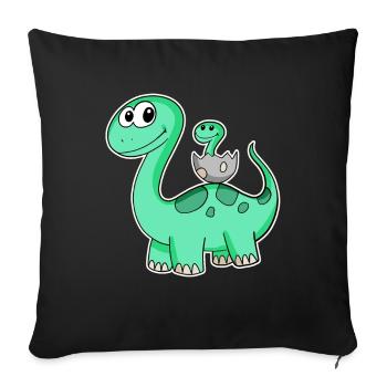 Dinosaure avec bébé dinosaure - Dino - Housse de coussin décorative 45 x 45 cm - noir - Devant