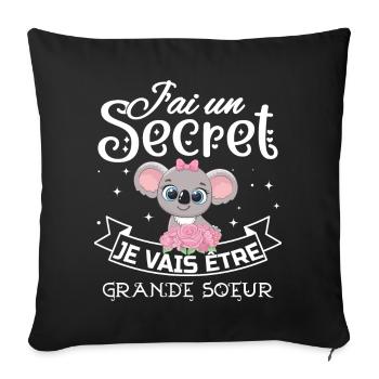 J'ai un secret, Je vais être Grande Soeur Annonce - Housse de coussin décorative 45 x 45 cm - noir - Devant
