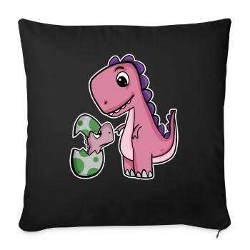Dinosaure avec bébé dinosaure - Dino - Housse de coussin décorative 45 x 45 cm - noir - Devant