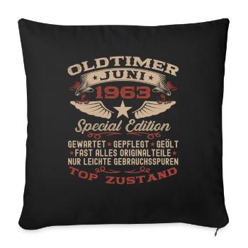 60. Geburtstag Mann Juni Jahrgang 1963 Oldtimer - Sofakissenbezug 45 x 45 cm - Schwarz - Vorne