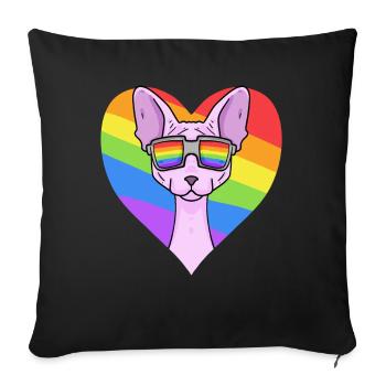 Rainbow - Cat Sphynx Cat with Glasses - Sofa pillowcase 17,3'' x 17,3'' (45 x 45 cm) - black - Front