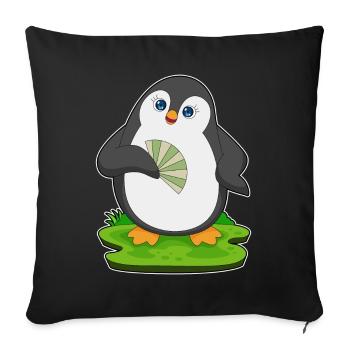 Pingouin Éventail à main - Housse de coussin décorative 45 x 45 cm - noir - Devant