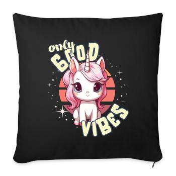 Seulement de bonnes vibrations: Bonne vie Licorne magique mignonne - Housse de coussin décorative 45 x 45 cm - noir - Devant