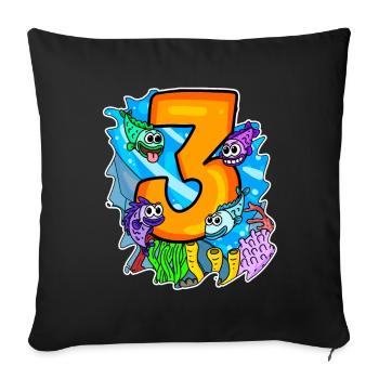 3 anniversaire 3 ans avec motif animal - trois - Housse de coussin décorative 45 x 45 cm - noir - Devant