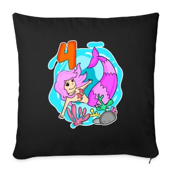 Fille 4 ans 4ème anniversaire sirène - Housse de coussin décorative 45 x 45 cm - noir - Devant
