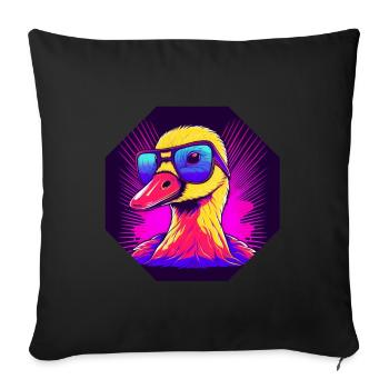 Synthwave Ente mit Sonnenbrille - Sofakissenbezug 45 x 45 cm - Schwarz - Vorne