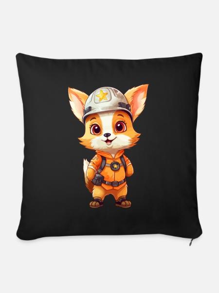 Süßer Fuchs als Feuerwehrmann - Feuerwehr Waldtier - Sofakissenbezug 45 x 45 cm - Schwarz