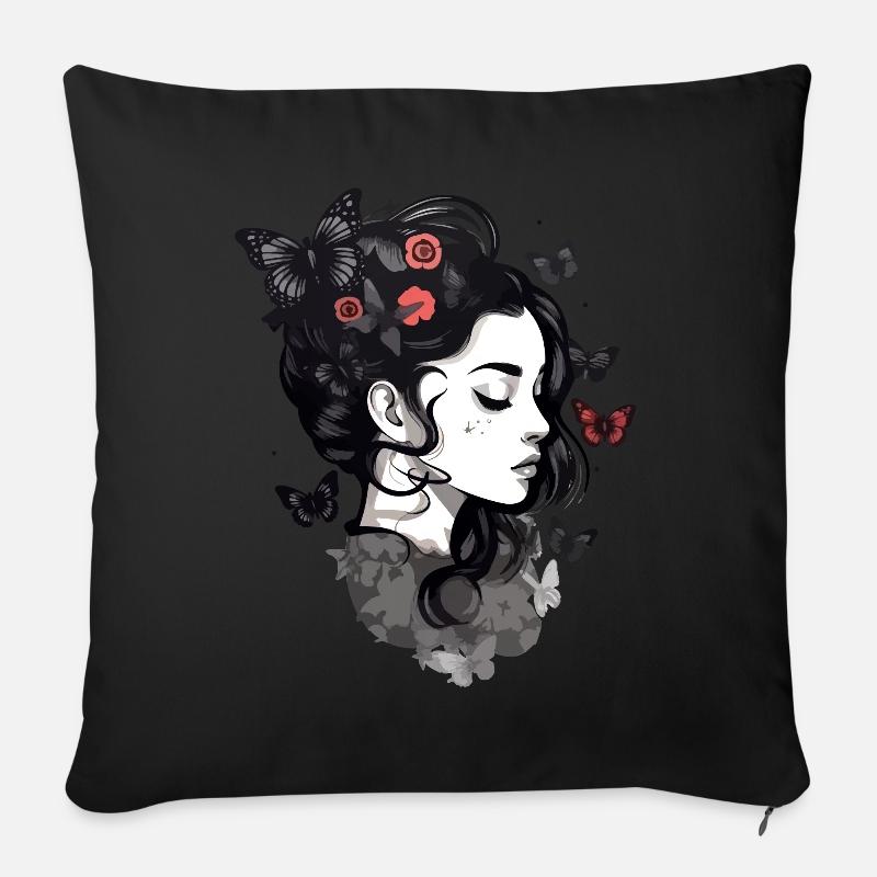 Filles gothiques et papillons: esthétique - Housse de coussin décorative 45 x 45 cm - noir