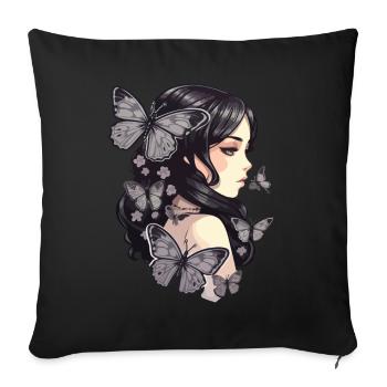 Gothic Lady: Night and Colorless Butterflies - Sofa pillowcase 17,3'' x 17,3'' (45 x 45 cm) - black - Front