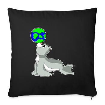Seehund Erdkugel - Sofakissenbezug 45 x 45 cm - Schwarz - Vorne