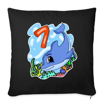 7ème anniversaire Motif Dauphin - sept ans - Housse de coussin décorative 45 x 45 cm - noir - Devant