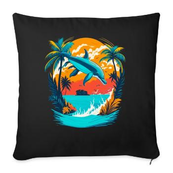 Dolphin with Tropical Sunset - Sofa pillowcase 17,3'' x 17,3'' (45 x 45 cm) - black - Front