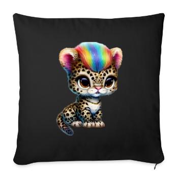 Bébé léopard à crinière arc-en-ciel - Housse de coussin décorative 45 x 45 cm - noir - Devant