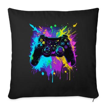 farbenfroher Graffiti Gaming Controller - Sofakissenbezug 45 x 45 cm - Schwarz - Vorne