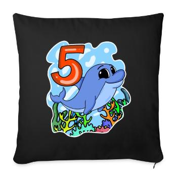 5th Birthday Motif Dolphin - five years - Sofa pillowcase 17,3'' x 17,3'' (45 x 45 cm) - black - Front