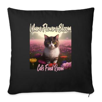 Chat dans la mer de fleurs - Housse de coussin décorative 45 x 45 cm - noir - Devant