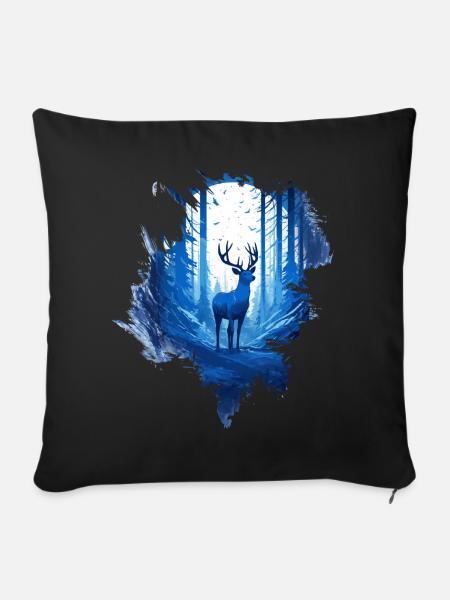 Hirsch im Wald - Sofakissenbezug 45 x 45 cm - Schwarz