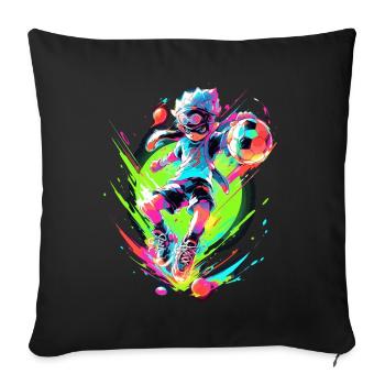Footballeur de dessin animé funky dans le flair du jeu d’art de rue - Housse de coussin décorative 45 x 45 cm - noir - Devant