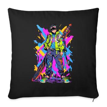 Shibuya: Cool Anime Boy avec épée japonaise - Housse de coussin décorative 45 x 45 cm - noir - Devant