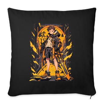 Shibuya: Cool Anime Boy avec épée japonaise - Housse de coussin décorative 45 x 45 cm - noir - Devant