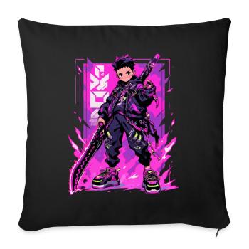 Shibuya: Cool Anime Boy avec épée japonaise - Housse de coussin décorative 45 x 45 cm - noir - Devant