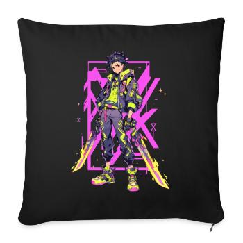 Shibuya: Cool Anime Boy avec épée japonaise - Housse de coussin décorative 45 x 45 cm - noir - Devant