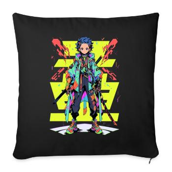 Shibuya: Cool Anime Boy avec épée japonaise - Housse de coussin décorative 45 x 45 cm - noir - Devant
