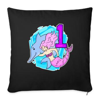 Fille - 1er anniversaire Sirène - Fille - Housse de coussin décorative 45 x 45 cm - noir - Devant