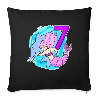 Fille 7 ans 7ème anniversaire sirène - Housse de coussin décorative 45 x 45 cm - noir - Devant