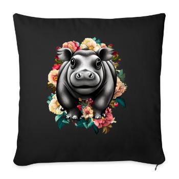 Hippopotamus flowers - Sofa pillowcase 17,3'' x 17,3'' (45 x 45 cm) - black - Front