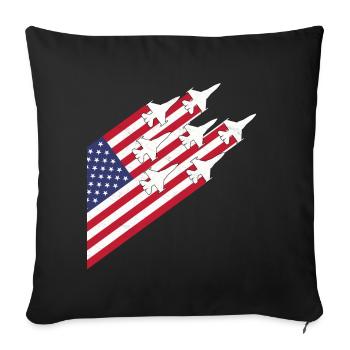 USA-Flagge und Kampfjets - Sofakissenbezug 45 x 45 cm - Schwarz - Vorne
