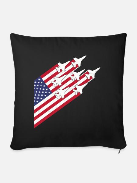 USA-Flagge und Kampfjets - Sofakissenbezug 45 x 45 cm - Schwarz