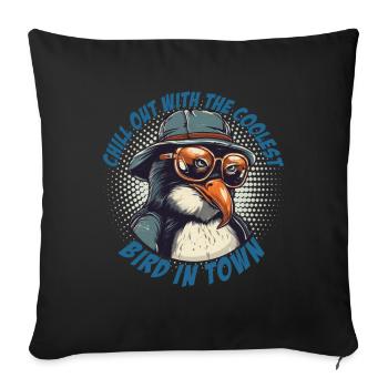 Chilliger Pinguin mit Sonnenbrille und Hut - Sofakissenbezug 45 x 45 cm - Schwarz - Vorne