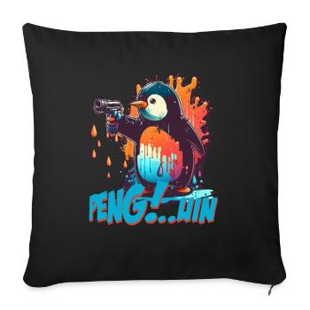 Stylo.. Guin Penguin avec pistolet - Housse de coussin décorative 45 x 45 cm - noir - Devant