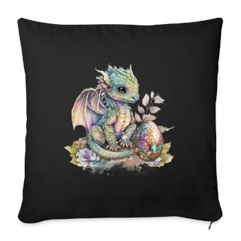 Fabuleux bébé dragon avec des fleurs - Housse de coussin décorative 45 x 45 cm - noir - Devant