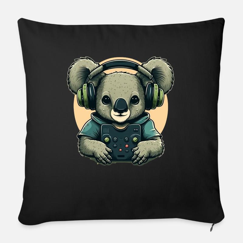 Koalabär mit Walkman - Sofakissenbezug 45 x 45 cm - Schwarz