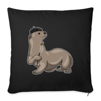 Otter Painter Brush Painting - Sofa pillowcase 17,3'' x 17,3'' (45 x 45 cm) - black - Front