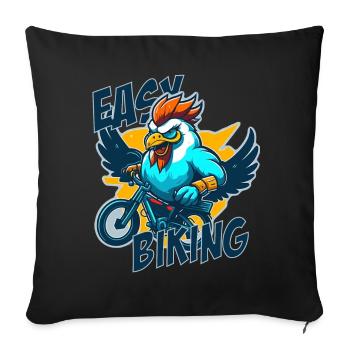 Coq avec vélo et lettrage - Housse de coussin décorative 45 x 45 cm - noir - Devant