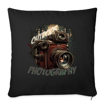 Caméra dans la forêt avec lettrage - Housse de coussin décorative 45 x 45 cm - noir - Devant