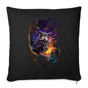 Beautiful owl with big eyes at night - Sofa pillowcase 17,3'' x 17,3'' (45 x 45 cm) - black - Front